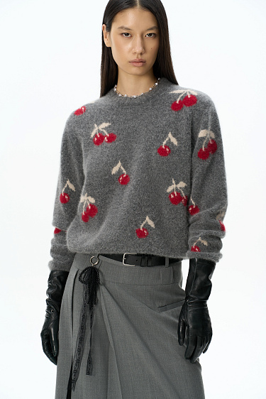A fox down jumper with a cherry pattern - BRUSNIKA Women Clothes