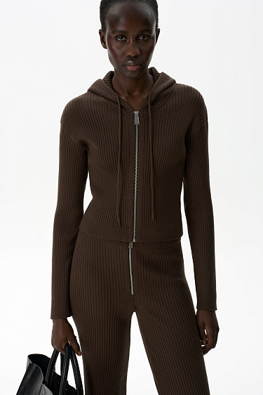 Rib knit cardigan with zipper - BRUSNIKA Women Clothes