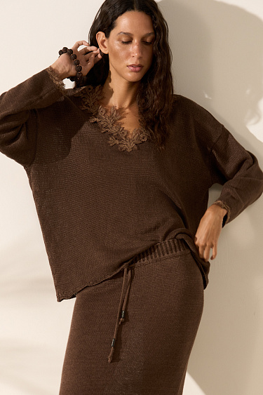 100% linen jumper with lace - BRUSNIKA Women Clothes
