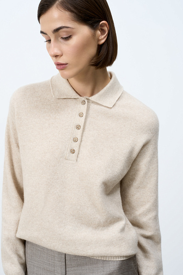 Cashmere and wool jumper with a polo collar - BRUSNIKA Women Clothes