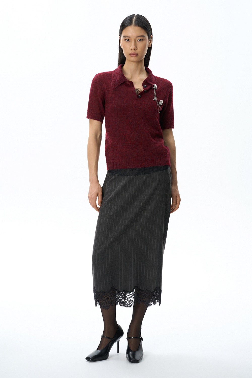 Striped skirt with lace - BRUSNIKA. Women clothes