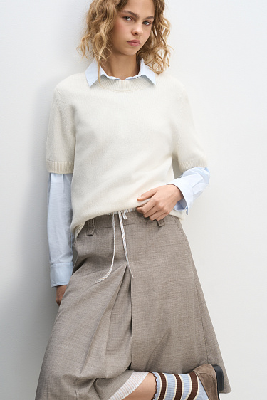 Midi skirt with inverted pleats and an underskirt - BRUSNIKA Women Clothes