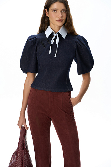 Asian‑style denim shirt - BRUSNIKA Women Clothes