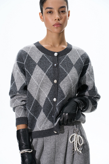 Cashmere cardigan with an Argyle pattern - BRUSNIKA Women Clothes