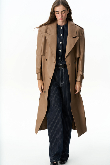 Eco-leather trench coat with a yoke - BRUSNIKA Women Clothes