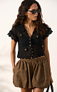 Openwork linen polo with flowers - BRUSNIKA. Women clothes