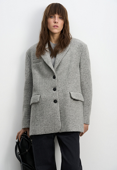 Wool jacket with eco-leather belt - BRUSNIKA Women Clothes