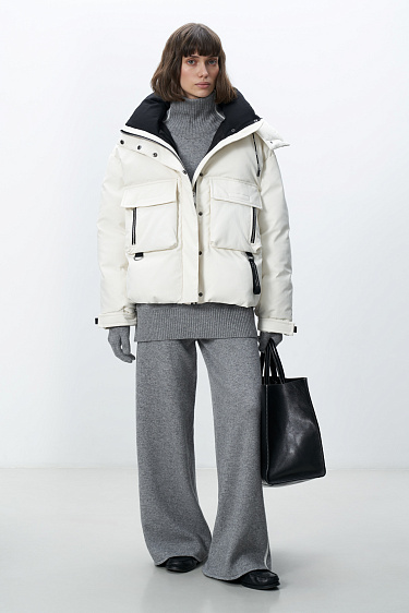 Down jacket with a stand collar and hood - BRUSNIKA Women Clothes
