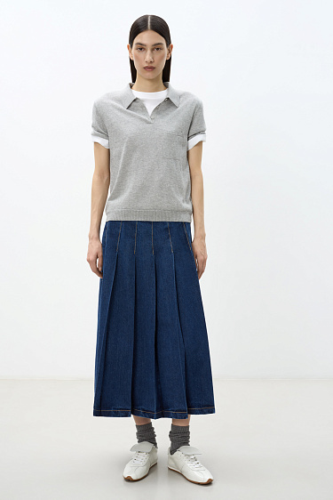 Pleated Denim Skirt - BRUSNIKA Women Clothes