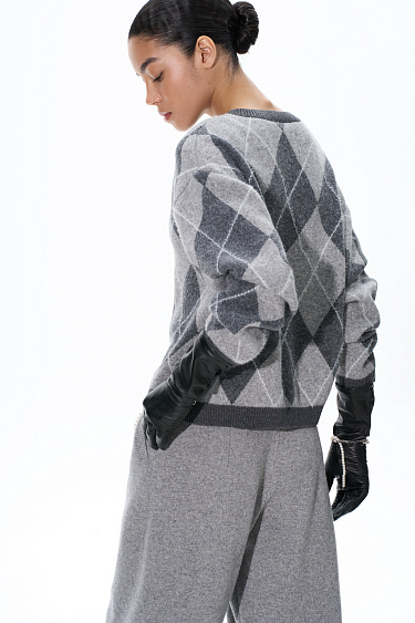 Cashmere cardigan with an Argyle pattern - BRUSNIKA Women Clothes
