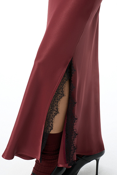 Satin maxi skirt with lace - BRUSNIKA Women Clothes