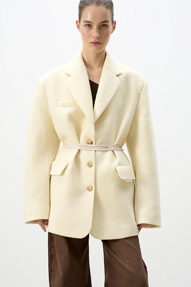 Wool jacket with eco-leather belt - BRUSNIKA Women Clothes