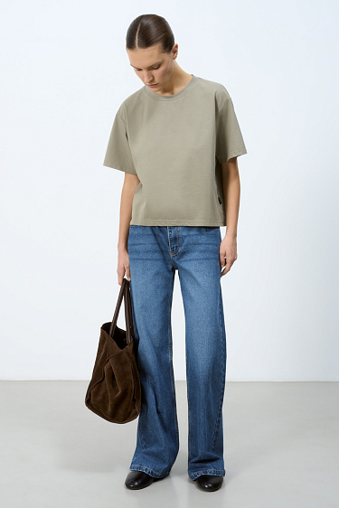 Cropped Cotton T-shirt - BRUSNIKA Women Clothes