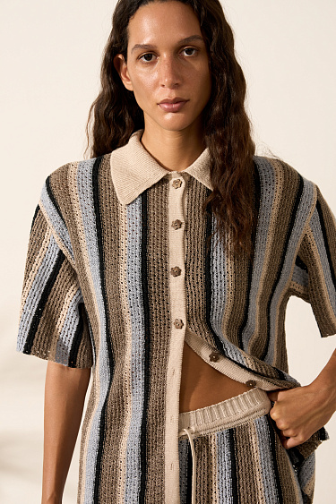 Striped linen knit shirt - BRUSNIKA Women Clothes