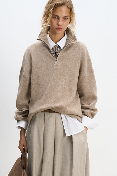 Jumper with a stand collar and a zippe - BRUSNIKA Women Clothes
