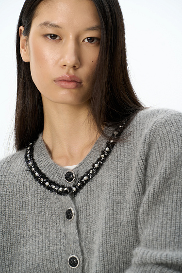 fox down cardigan with accent buttons - BRUSNIKA Women Clothes