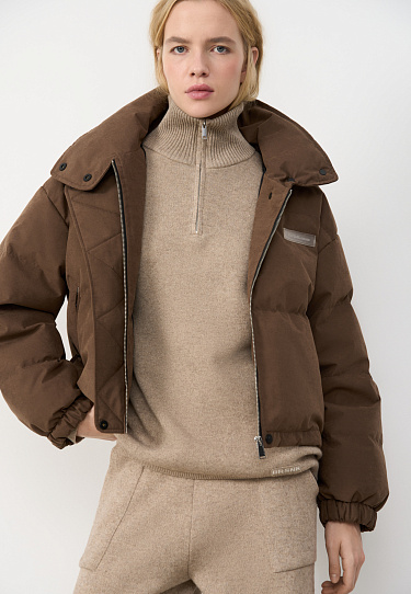 Down jacket with a stand-up collar and zippered hood - BRUSNIKA Women Clothes