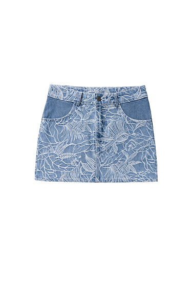 Denim skirt with floral pattern - BRUSNIKA Women Clothes