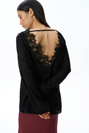Merino wool jumper with lace - BRUSNIKA Women Clothes