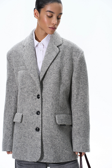 Wool jacket with eco-leather belt - BRUSNIKA Women Clothes