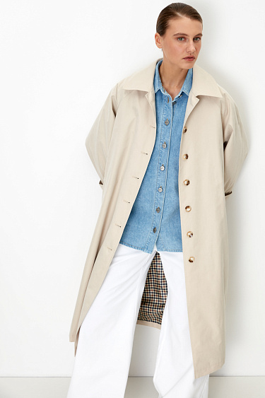 Oversized trench coat with zippered side slits - BRUSNIKA Women Clothes