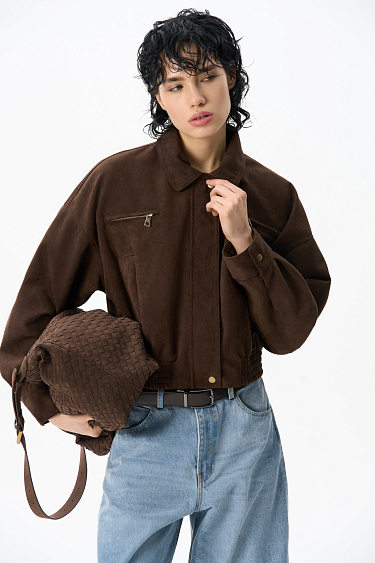 Suede bomber jacket with a turn-down collar - BRUSNIKA Women Clothes