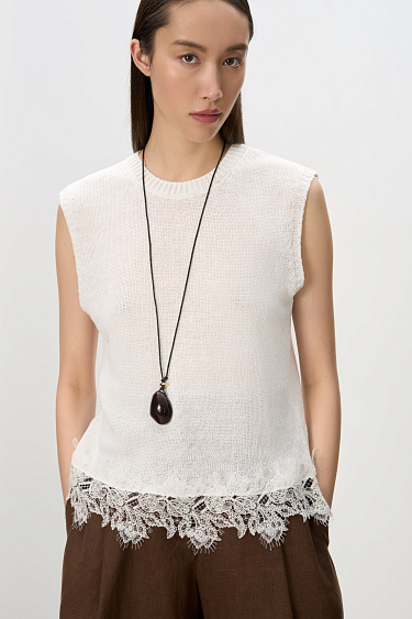 100% linen top with lace - BRUSNIKA Women Clothes