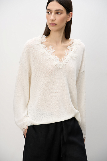 100% linen jumper with lace - BRUSNIKA Women Clothes