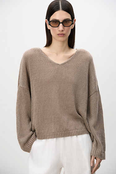 100% linen V-neck jumper - BRUSNIKA Women Clothes
