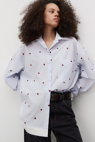 100% cotton shirt with heart-shaped print - BRUSNIKA Women Clothes