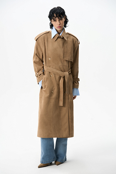 Double-breasted suede trench coat - BRUSNIKA Women Clothes