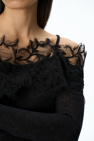 Merino wool longsleeve with lace - BRUSNIKA Women Clothes