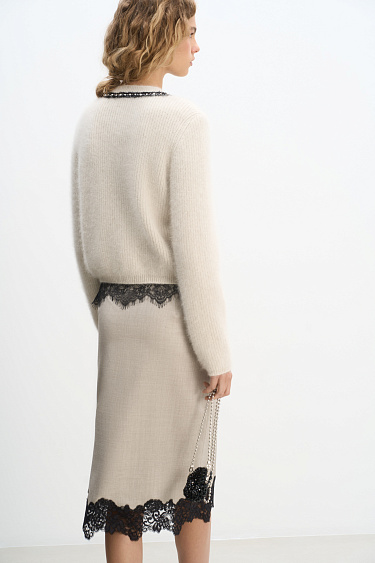 Midi skirt with lace - BRUSNIKA Women Clothes