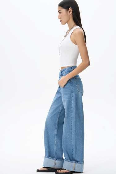 Asymmetric fastening jeans - BRUSNIKA Women Clothes