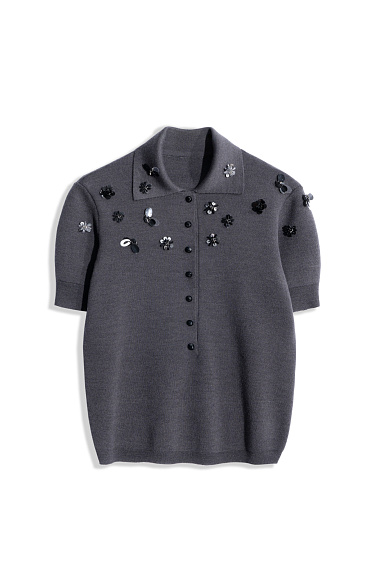Sequined Polo Shirt - BRUSNIKA Women Clothes