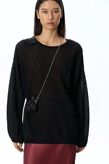 Merino wool jumper with lace - BRUSNIKA Women Clothes
