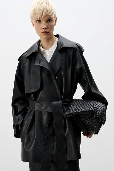 Trench coat made of double-sided eco-leather - BRUSNIKA Women Clothes