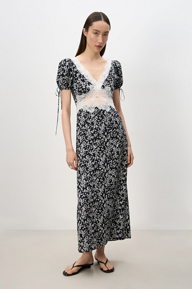 Printed dress with lace decor - BRUSNIKA Women Clothes