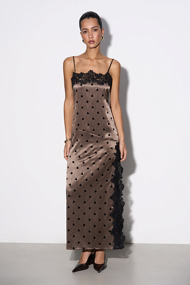 Polka-dotted satin slip dress - BRUSNIKA Women Clothes