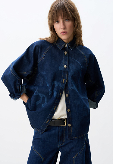 Denim shirt with horse print - BRUSNIKA Women Clothes