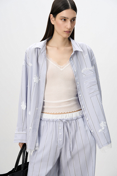 Striped shirt with lace and sequins - BRUSNIKA Women Clothes
