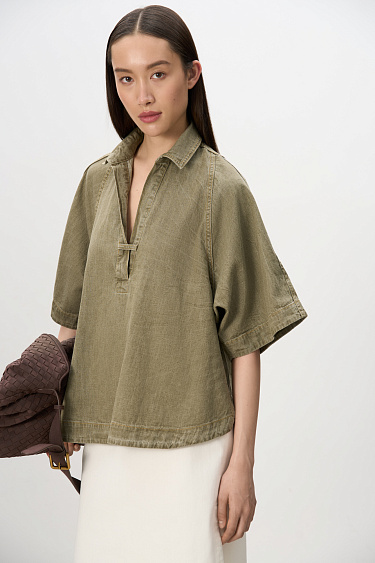 Denim Polo Shirt - BRUSNIKA Women Clothes