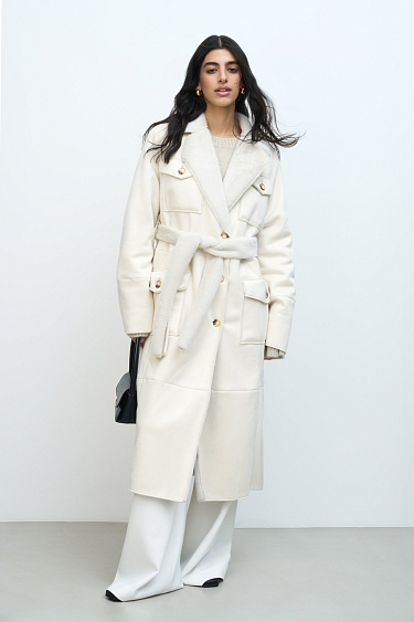 Straight-cut coat with belt - BRUSNIKA Women Clothes