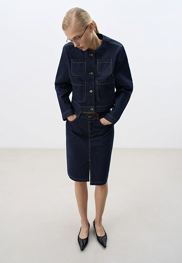 Denim Midi Skirt - BRUSNIKA Women Clothes