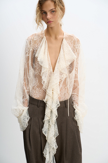 Blouse with lace frill - BRUSNIKA Women Clothes
