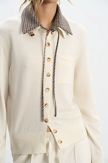 cashmere cardigan with a polo collar - BRUSNIKA Women Clothes