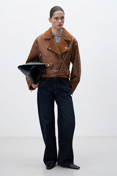 Faux fur biker jacket - BRUSNIKA Women Clothes