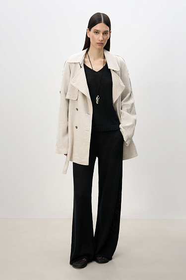 100% linen trench coat - BRUSNIKA Women Clothes