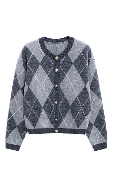 Cashmere cardigan with an Argyle pattern - BRUSNIKA Women Clothes
