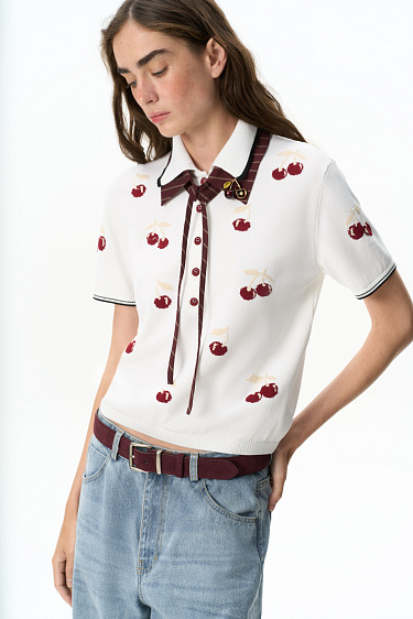 polo shirt with a cherry pattern - BRUSNIKA Women Clothes